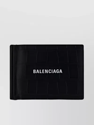 Balenciaga Croco Print Bifold Calfskin Wallet In Black