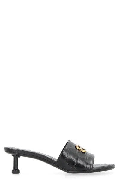 Balenciaga Croco-print Leather Women's Flat Sandals For Ss23 Season In Black