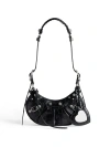 Balenciaga Croco-print Leather Crossbody Handbag With Decorative Studs And Buckles In Black
