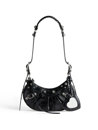 Balenciaga Crocodile And Rhinestone Le Cagole Xs In Black