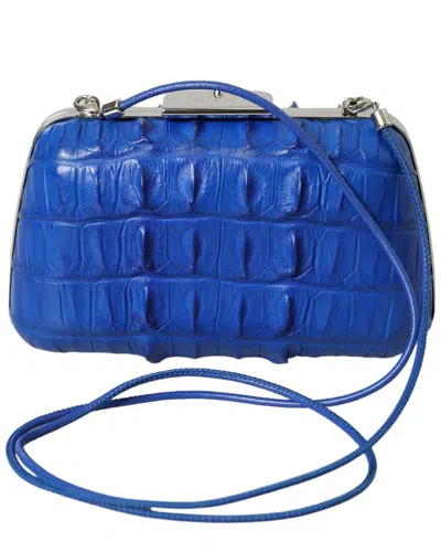 Balenciaga Crocodile Clutch In Blue