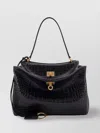 Balenciaga Crocodile Effect Leather Shoulder Bag In Black