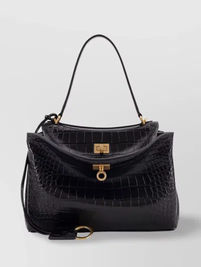Balenciaga Crocodile Effect Leather Shoulder Bag In Black