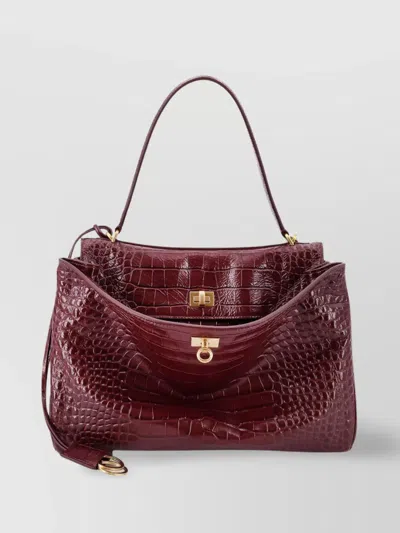 Balenciaga Crocodile Effect Leather Shoulder Bag In Red