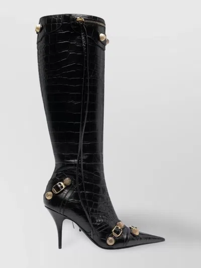 BALENCIAGA CROCODILE EFFECT LEATHER STILETTO HEEL BOOTS