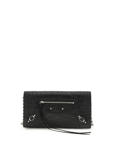 Balenciaga Crocodile Effect Shoulder Bag In Black
