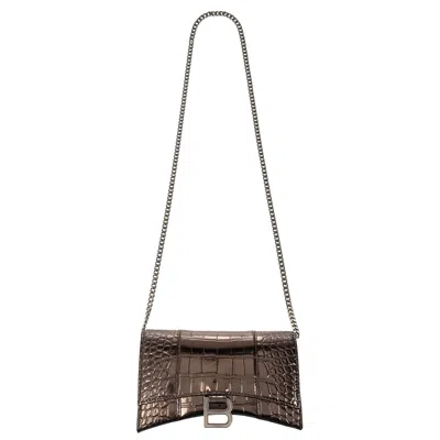 Pre-owned Balenciaga Crocodile Embossed Hourglass Wallet On Chain 'bronze' In Copper