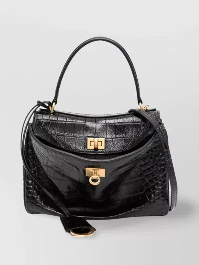 Balenciaga Crocodile Embossed Mini Leather Shoulder Bag In Black