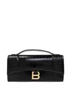 Balenciaga Hourglass Croc-effect Patent-leather Shoulder Bag In Black
