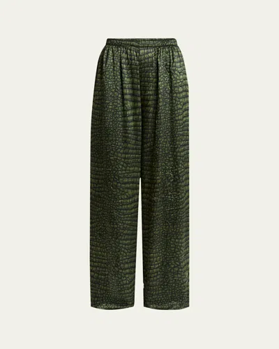 BALENCIAGA CROCODILE PRINT SILK SATIN PAJAMA PANTS