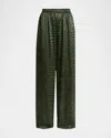 Balenciaga Crocodile Print Elastic Waistband Trousers In Green