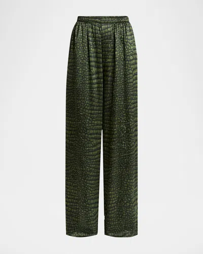 BALENCIAGA CROCODILE PRINT SILK SATIN PAJAMA PANTS