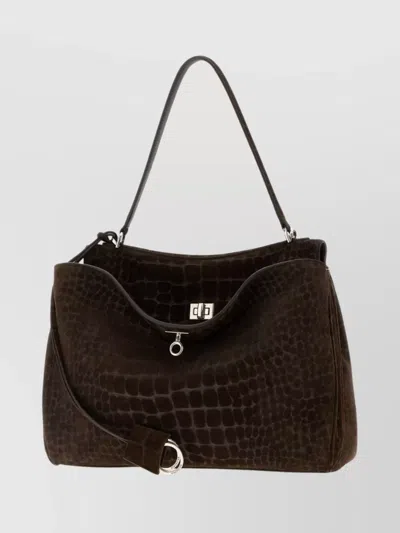 Balenciaga Crocodile Texture Shoulder Bag With Metal Hardware