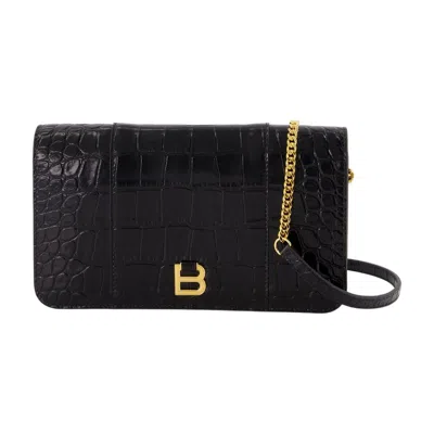 Balenciaga Crocodile-embossed Calfskin Card Case In Black