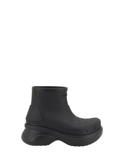 Balenciaga Crocs Bootie Rubber Ankle Boots In Black