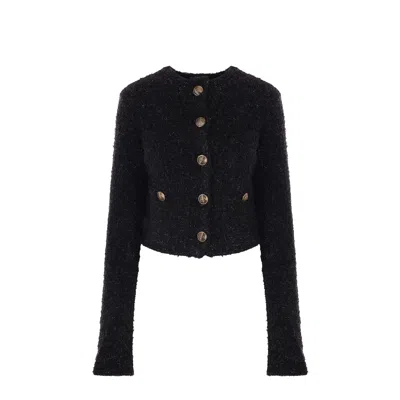 Balenciaga Crop Boucle Cardigan Women In Black
