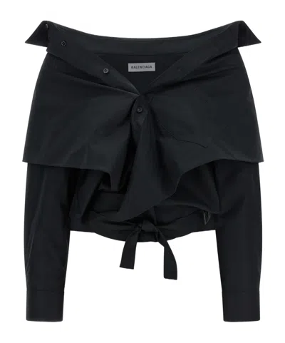 BALENCIAGA BALENCIAGA OFF-THE-SHOULDER CROPPED SHIRT