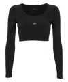 Balenciaga Logo Scoop Neck Cropped Top With Long Sleeves In Black