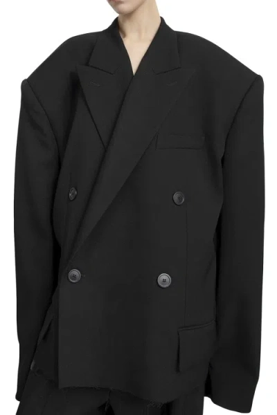 Balenciaga Cropped Blazer In Wool In Black