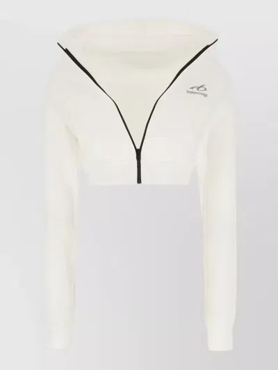 Balenciaga Cropped Cotton Hooded Sweatshirt Long Sleeves In White