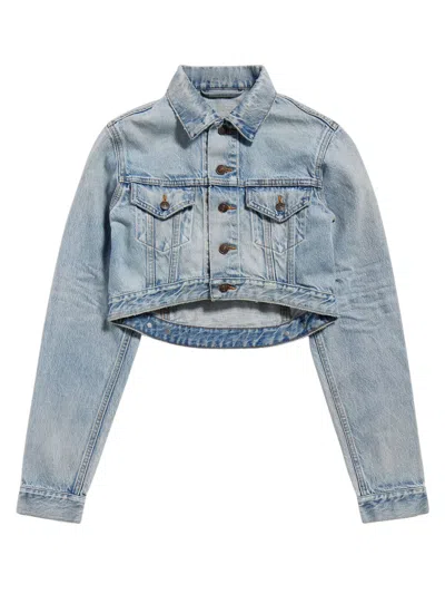 Balenciaga Cropped Denim Jacket In Denim Blue