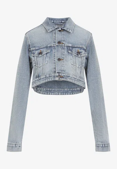 Balenciaga Cropped Denim Jacket In Blue