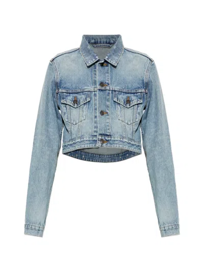 Balenciaga Cropped Distressed Denim Jacket In Blue