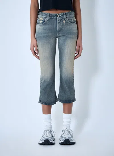 Balenciaga Women Cropped Distressed Denim Jeans In Blue