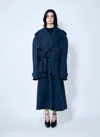 Balenciaga Women Cropped Distressed Hem Trench Coat In Blue