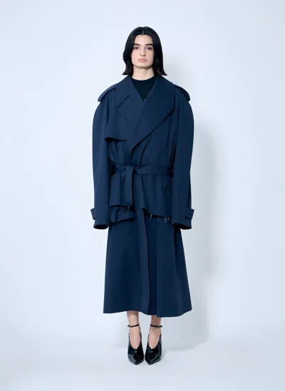 Balenciaga Cropped Distressed Hem Trench Coat In Blue