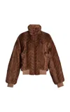 Balenciaga Cropped Faux Fur Bomber Jacket In Brown