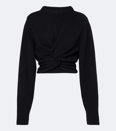 Balenciaga Cropped Gathered Wool Sweater In Black