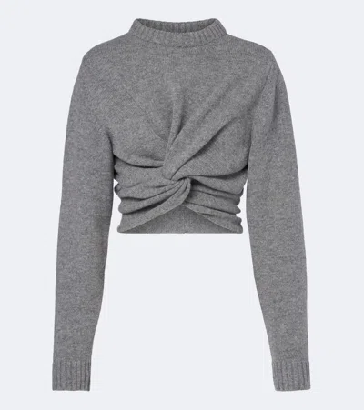 Balenciaga Cropped Gathered Wool Sweater In Gray