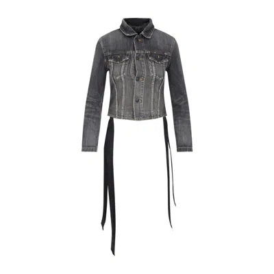 BALENCIAGA BALENCIAGA CROPPED GREY COTTON JACKET WITH LACE-UP BACK DETAIL