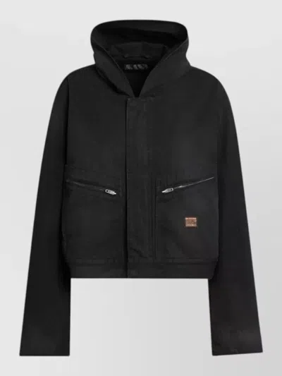 Balenciaga Cropped Hooded Jacket Long Sleeves Zip Pockets In Black