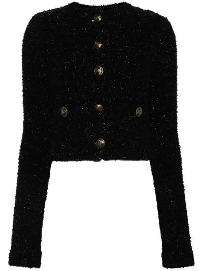 Balenciaga Black Cotton Blend Tweed Cropped Cardigan Women