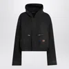 Balenciaga Cropped Jacket With Hood In Black In Multi