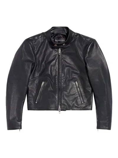 Balenciaga Cropped Leather Biker Jacket