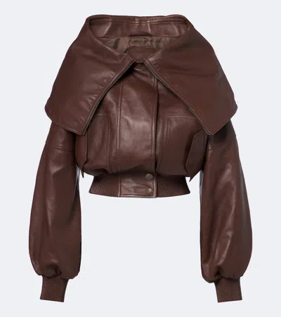 Balenciaga Wrap Collar Blouson In Smooth Light Leather In Burgundy
