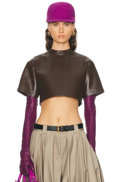Balenciaga Cropped Leather Shirt In Brown