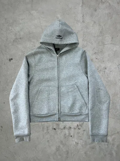Pre-owned Balenciaga Cropped Logo Hoodie Zip-up In Gray