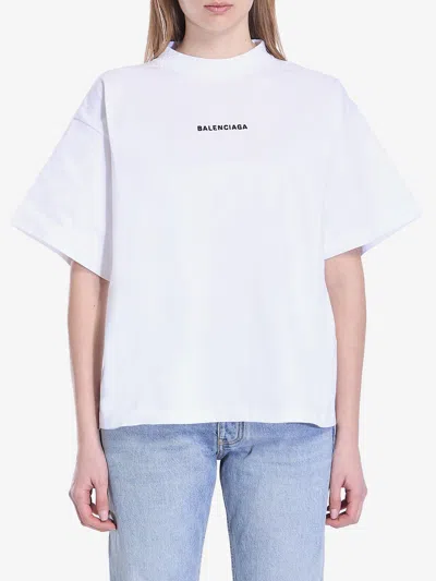 Balenciaga Cropped Logo Tshirt In White