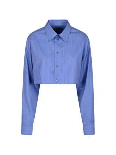 Balenciaga Cropped Long-sleeve Shirt In Blue
