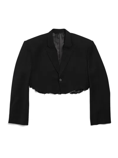 Balenciaga Cropped Mini Jacket With Padded Shoulders In Black