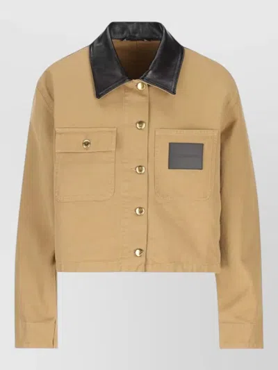 Balenciaga Cropped Nylon Silk Coat Contrast Collar In Brown
