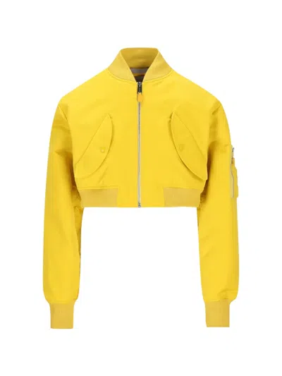 Balenciaga Cropped Oversized Bomber Jacket In Yellow
