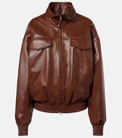 Balenciaga High-collar Lambskin Blouson Bomber Jacket In Brown