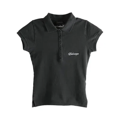 Pre-owned Balenciaga Cropped Polo T-shirt 'washed Black/white' | Women's Size S