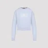 Balenciaga Logo-jacquard Cropped Sweater In Wool Blend In Blue