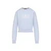 Balenciaga Logo-jacquard Cropped Sweater In Wool Blend In Blue